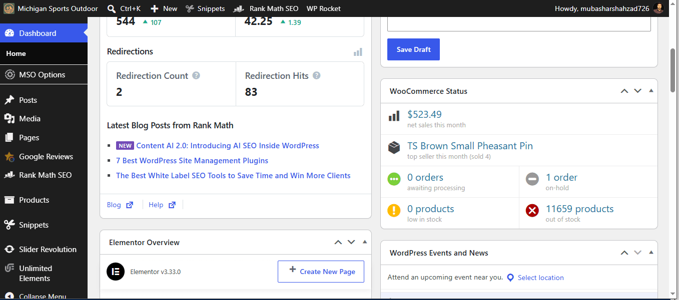 Michigan Outdoor Sports WooCommerce net sales on 25 September 2026: $523.49 month to date.
